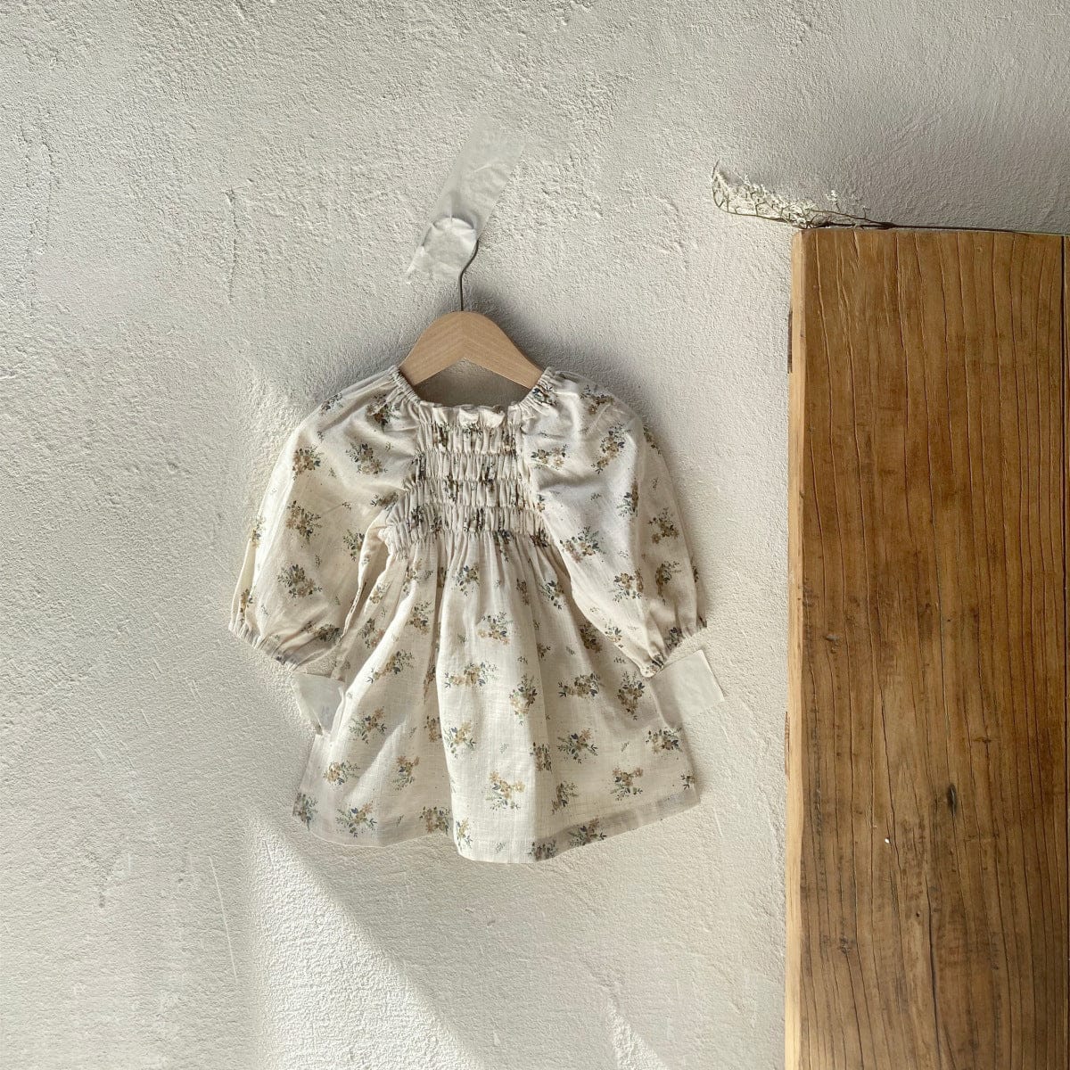 長袖ワンピース Beige / 73cm ベビーワンピース フラワープリント長袖パフスリーブスモックワンピース【mh0009035】