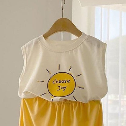 タンクトップ・キャミソール・ノースリーブトップス Beige / 73cm 太陽プリントノースリーブタンクトップTシャツ【mh0010217】