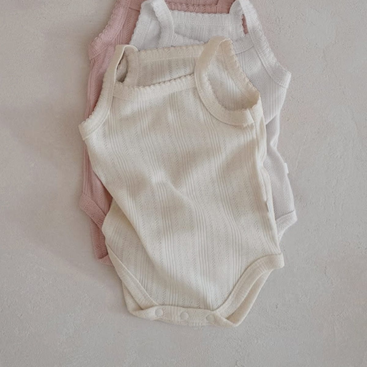 ノースリーブロンパース Beige Apricot / 66cm レースニットシンプルキャミソールボディスーツ【mh0010204】