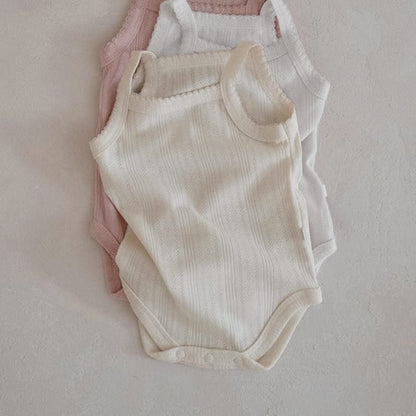 ノースリーブロンパース Beige Apricot / 66cm レースニットシンプルキャミソールボディスーツ【mh0010204】