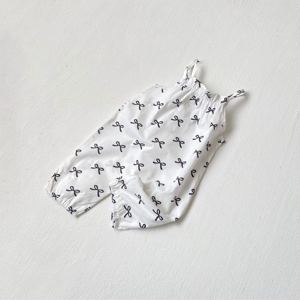 ノースリーブジャンプスーツ Beige bib / 66cm リボンプリントキャミソールジャンプスーツ+チューリップハット帽子セット【mh0010006】