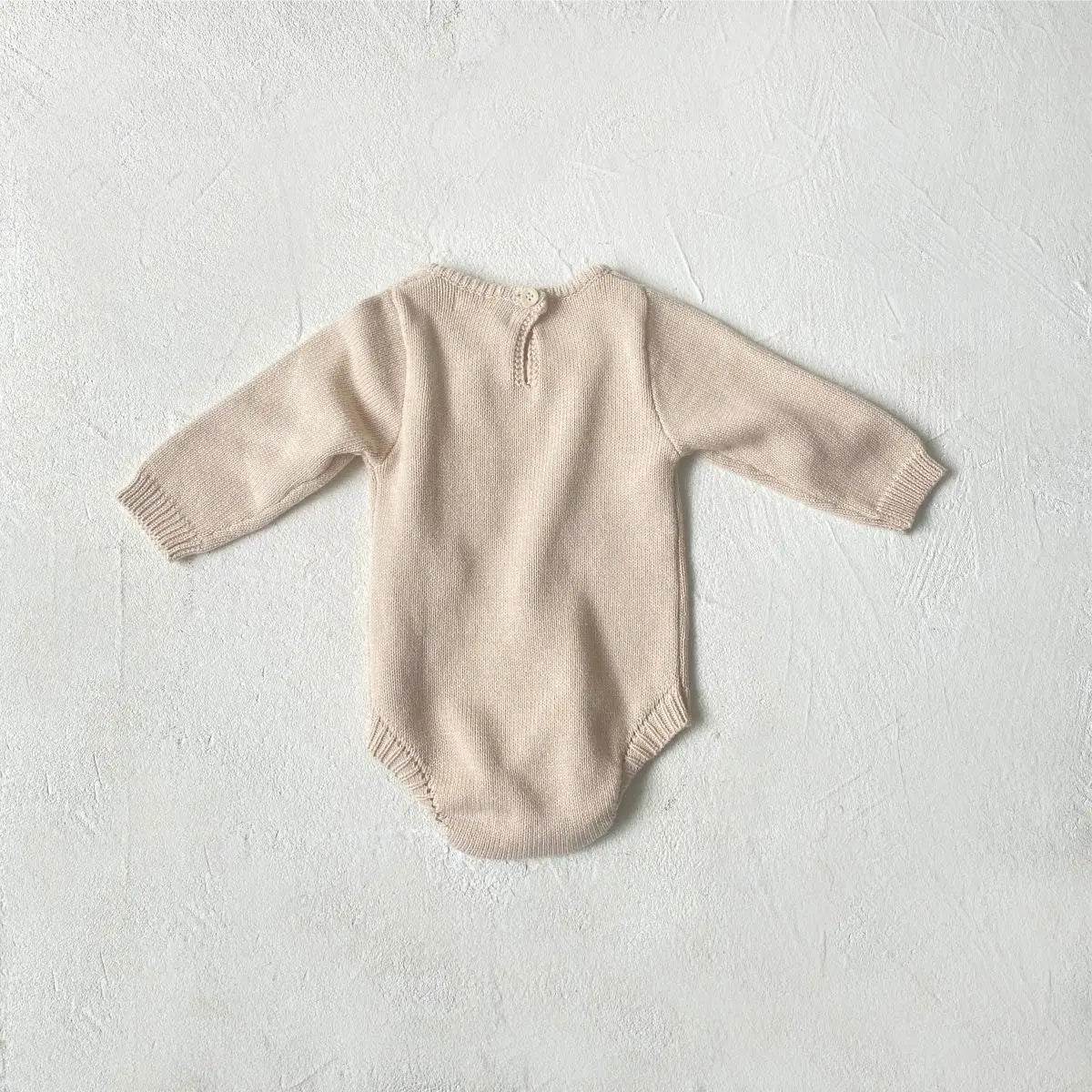 長袖ロンパース beige bodysuit / 6M  66cm ベビーロンパース帽子セット シンプルニット長袖ボディスーツ＋ニットキャップ帽子セット【mh-0008588】