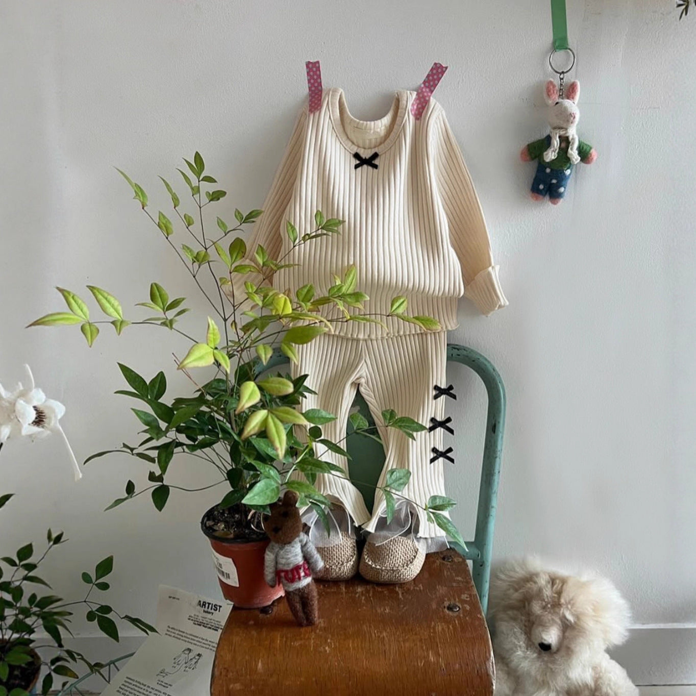 長袖セットアップ Big Pit Ribbon Base Set Loungewear リブニット リボン セットアップ【mh0011637】