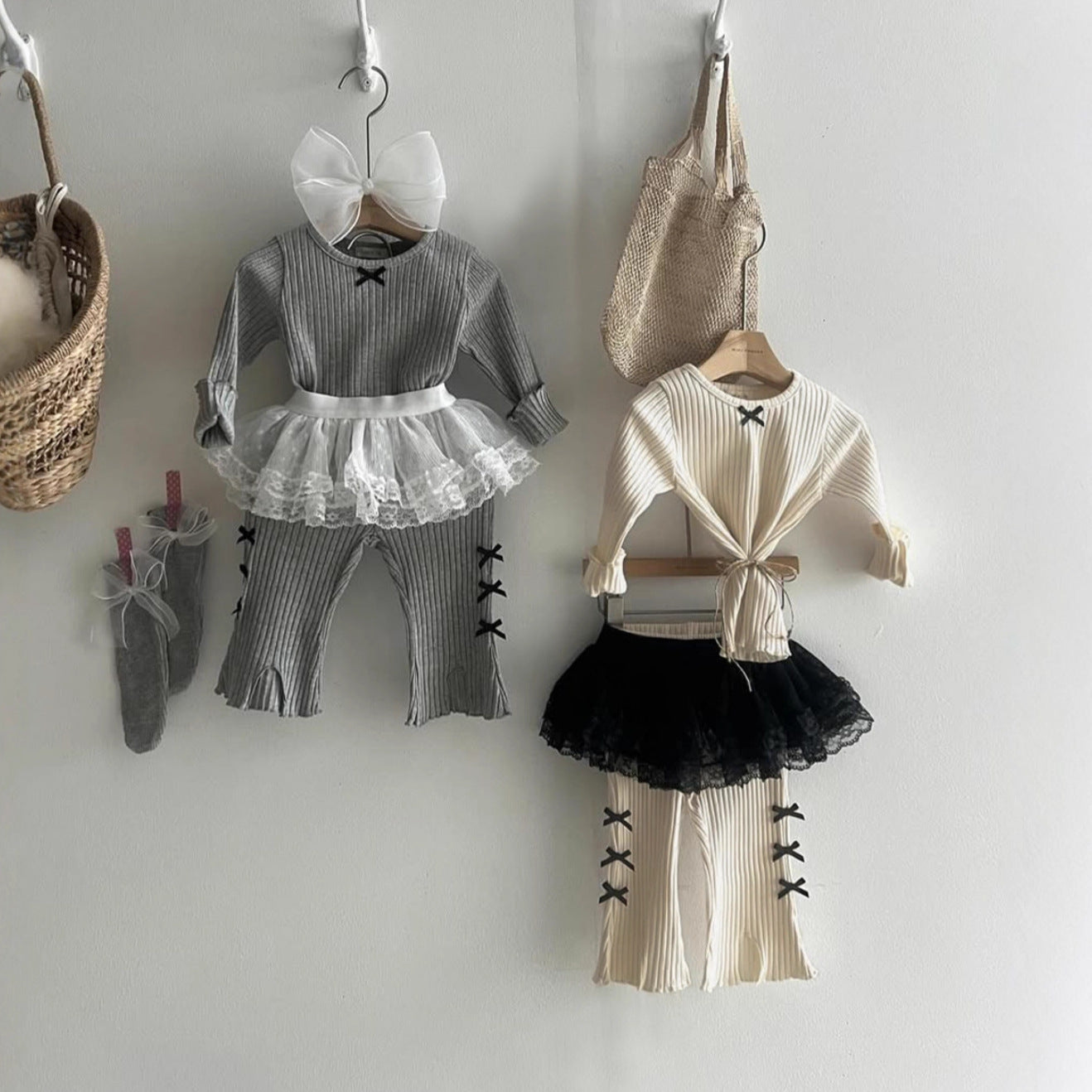 長袖セットアップ Big Pit Ribbon Base Set Loungewear リブニット リボン セットアップ【mh0011637】