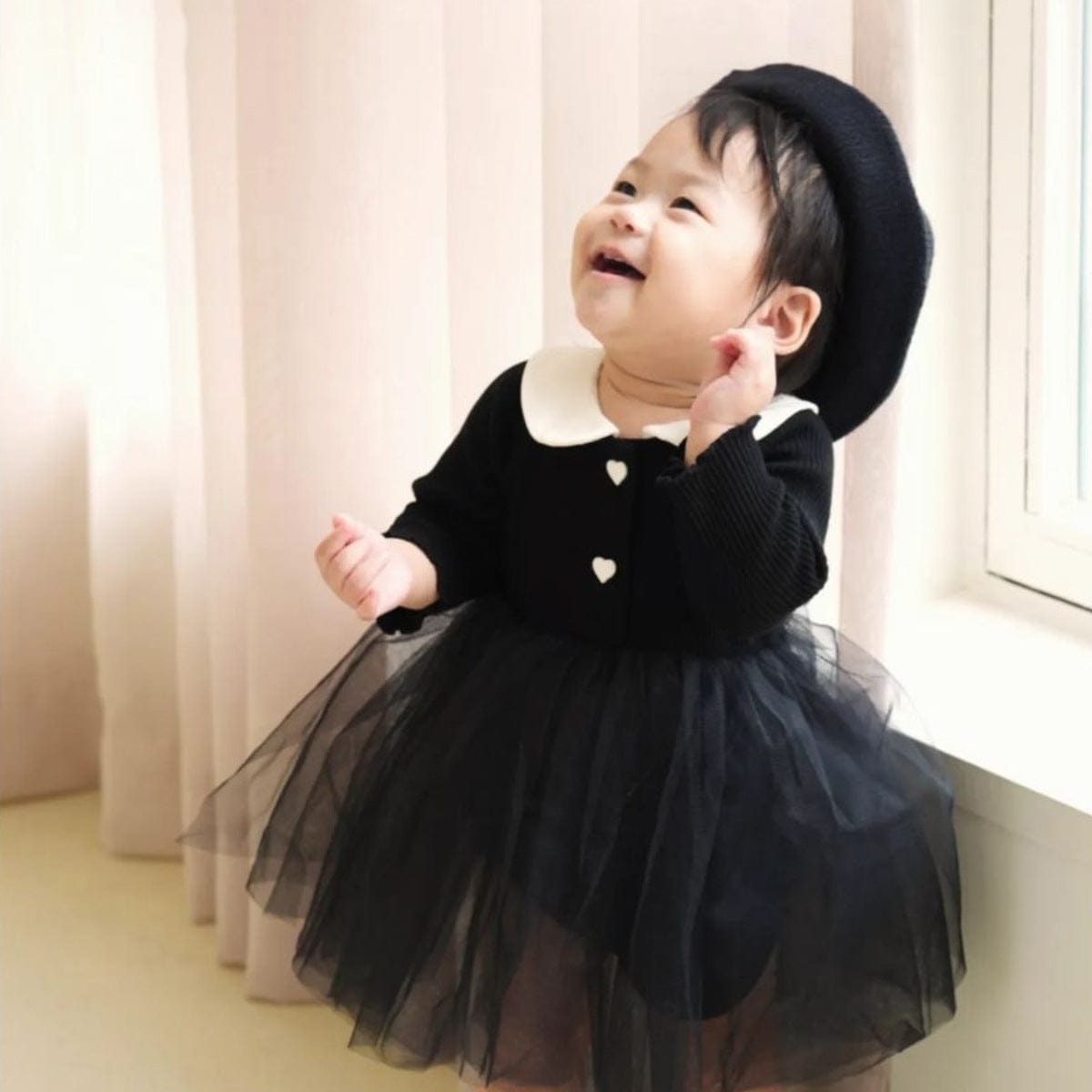 長袖ワンピース Black / 66cm チュチュチュールスカート丸襟長袖ドレスワンピース【mh0009664】