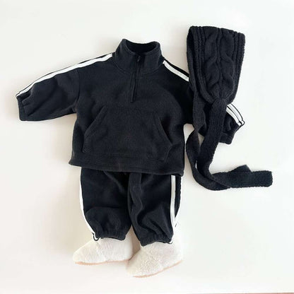 長袖セットアップ Black / 73cm 長袖ハーフジップセットアップ 2点セット | サイドラインフリース | 裏起毛スポーツウェア【mh0011493】