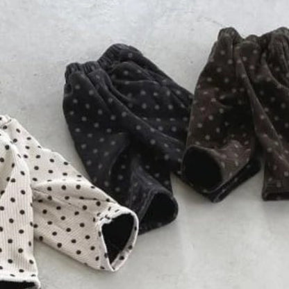 ロングパンツ・スウェットパンツ Black / 73cm Corduroy Fleece Polka Dot Slacks ドット柄 裏ボア コーデュロイ パンツ【mh0011940】
