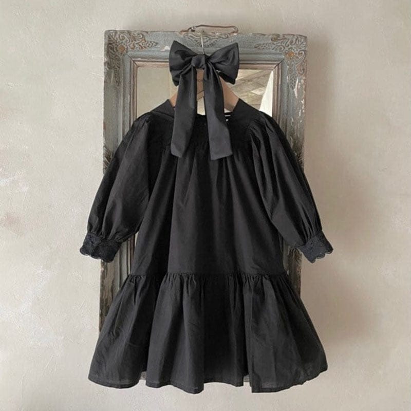 長袖ワンピース Black / 80cm キッズ レース スクエアネック 長袖 ワンピース ガールズ【mh0002443】