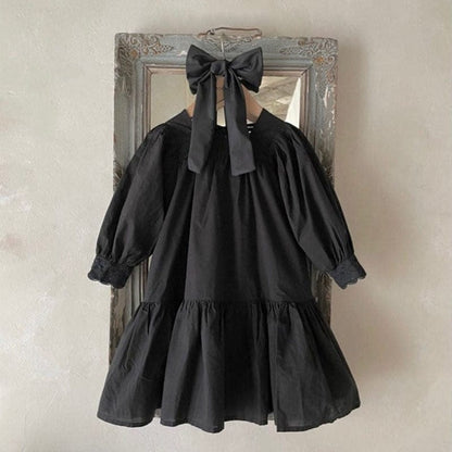 長袖ワンピース Black / 80cm キッズ レース スクエアネック 長袖 ワンピース ガールズ【mh0002443】