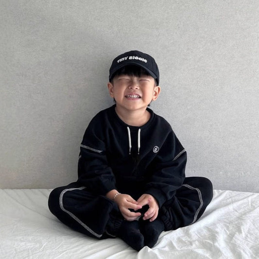 長袖セットアップ Black / 90cm ドロストネックステッチスウェットトップス＋パンツセットアップ 2点セット【mh0011108】