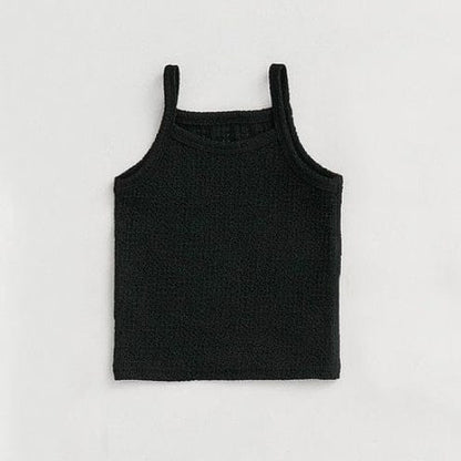 長袖セットアップ Black camisole / 73cm ベビーセットアップ 3点セット ワッフルシンプルカーディガン+キャミソールトップス+ワイドルーズパンツ ルームウェアセット【mh0009038】