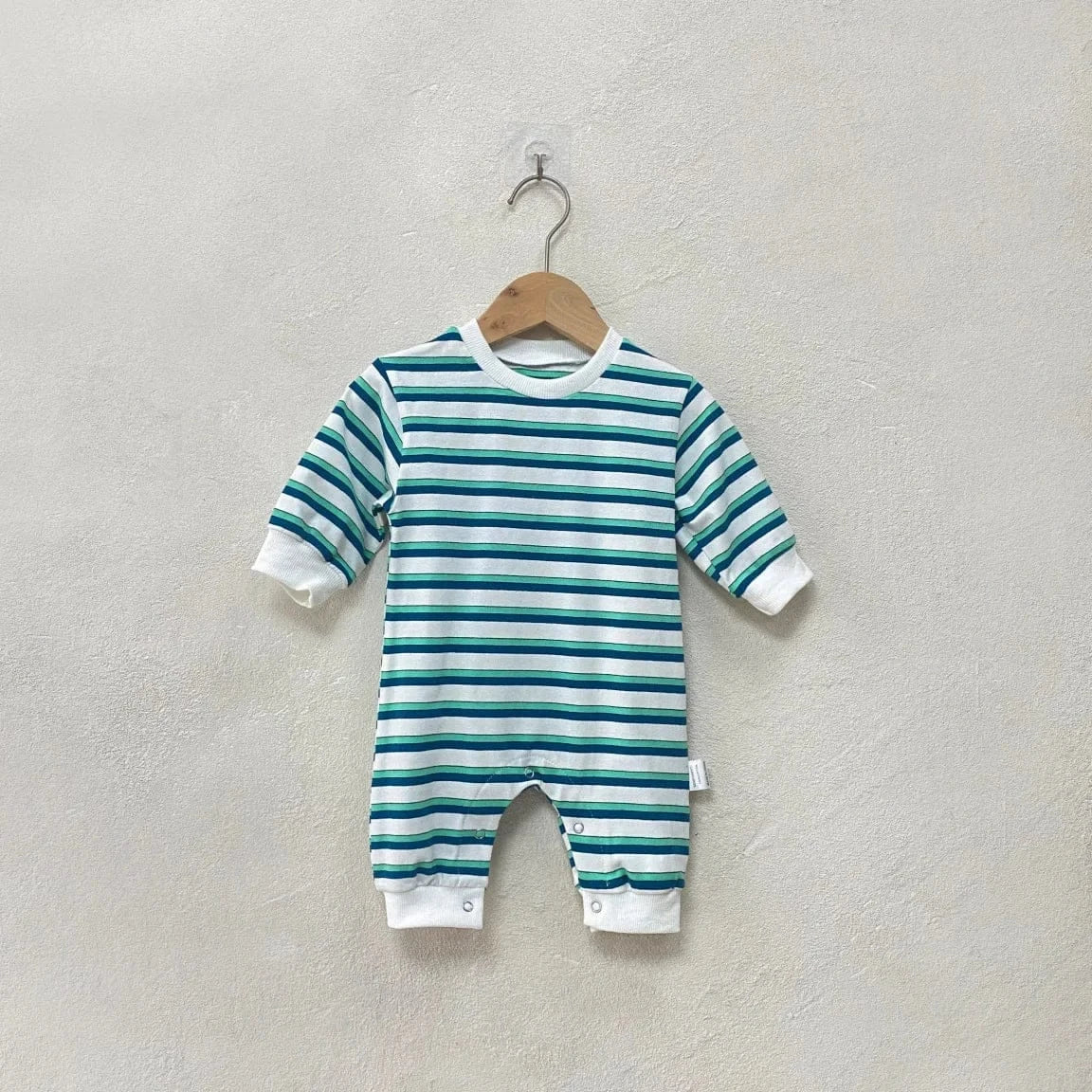 長袖ロンパース Blue / 66cm 0-6m ベビーロンパース レトロボーダー長袖ジャンプスーツ 2カラー【mh0007408】