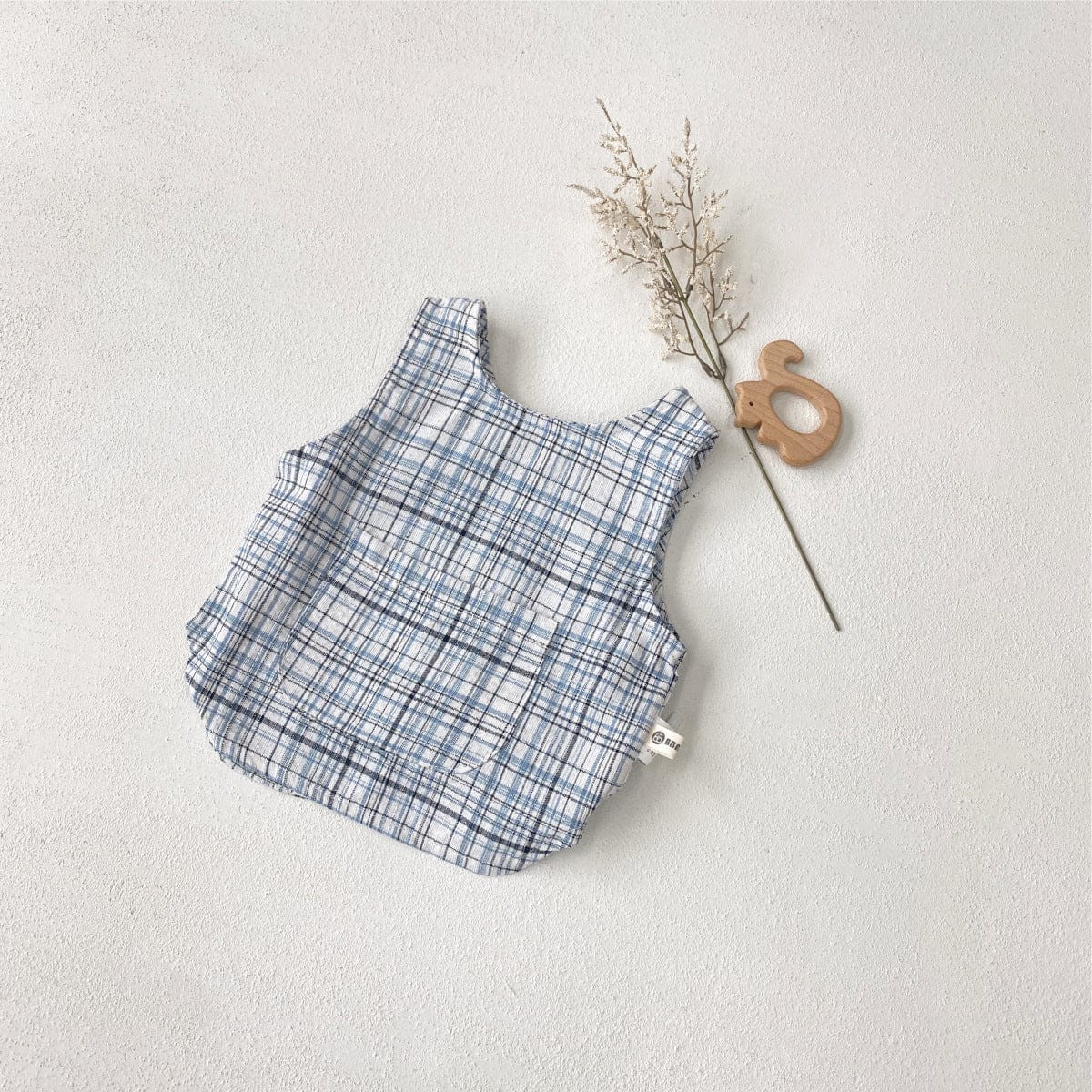 タンクトップ・キャミソール・ノースリーブトップス Blue / 66cm レトロチェックノースリーブベストトップス【mh0009666】