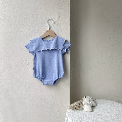 半袖ロンパース Blue / 66cm メロフリルショールカラー半袖ロンパース【mh0010005】