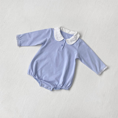 長袖ロンパース Blue / 66cm 丸襟長袖シャツロンパース【mh0010606】