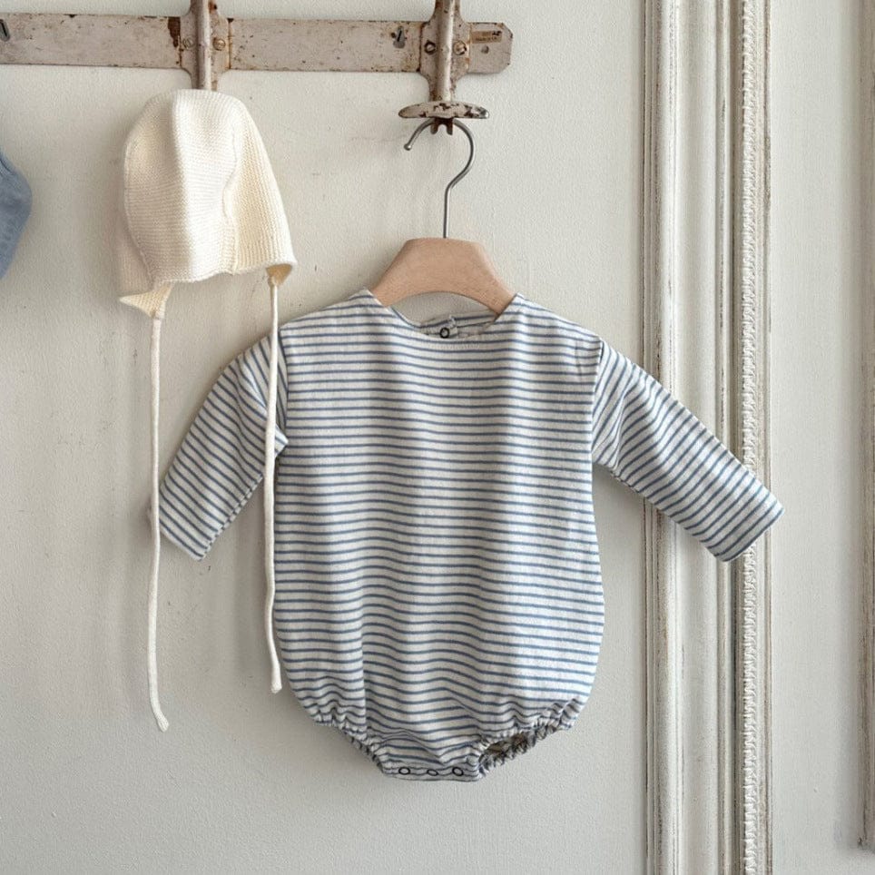 長袖ロンパース Blue / 66cm コットンシンプルボーダー長袖ロンパース【mh0011104】