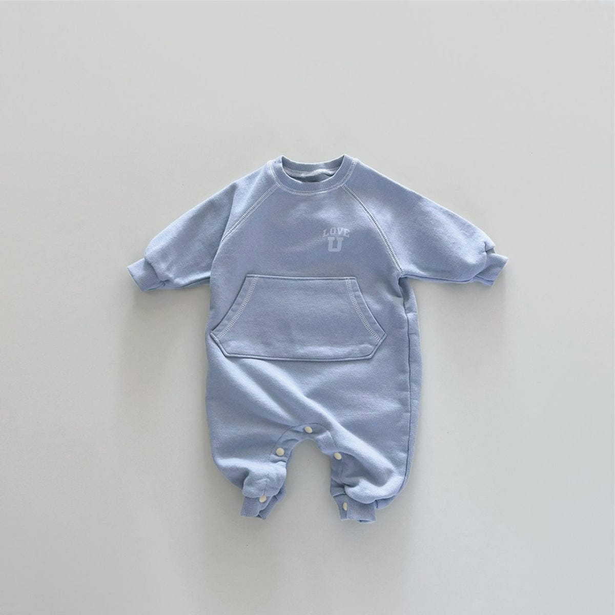 長袖ロンパース Blue / 66cm カンガルーポケットロゴプリントロンパース【mh0011126】