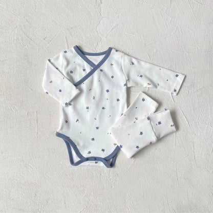 ロンパースセットアップ Blue / 6M  66CM ベビーセットアップ 2点セット フラワープリント肌着ボディスーツ+ハイウェストレギンスパンツ【mh0007950】