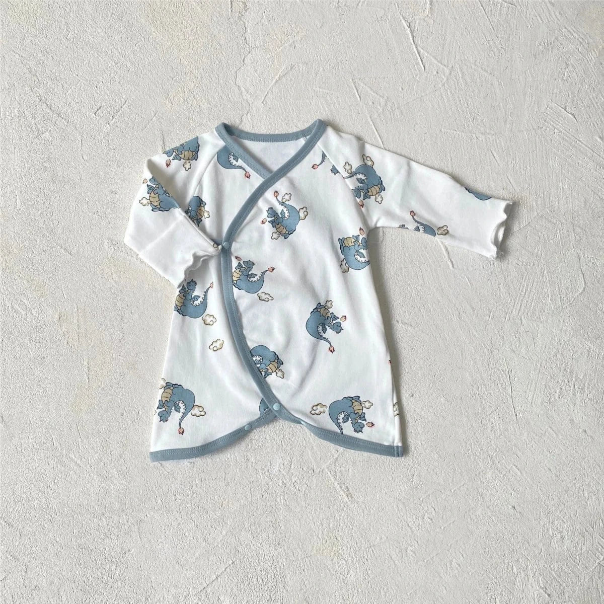 長袖ロンパース blue / 6M  66CM ベビーロンパース アニマルプリントコンビ肌着ボディスーツ+とんがりキャップ帽子セット【mh0007951】