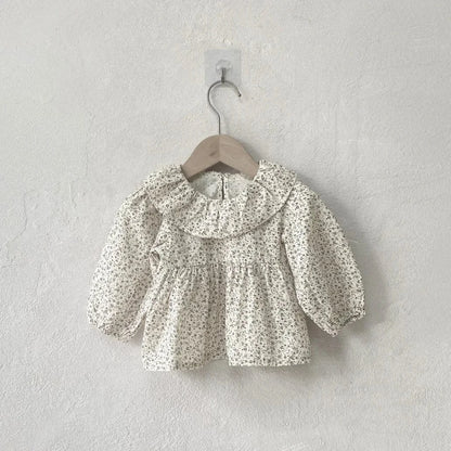 長袖シャツ・ブラウス Blue / 73cm ベビートップス フラワー小花柄プリントサークルフリル襟長袖パフスリーブチュニックブラウス 3カラー【mh0007082】