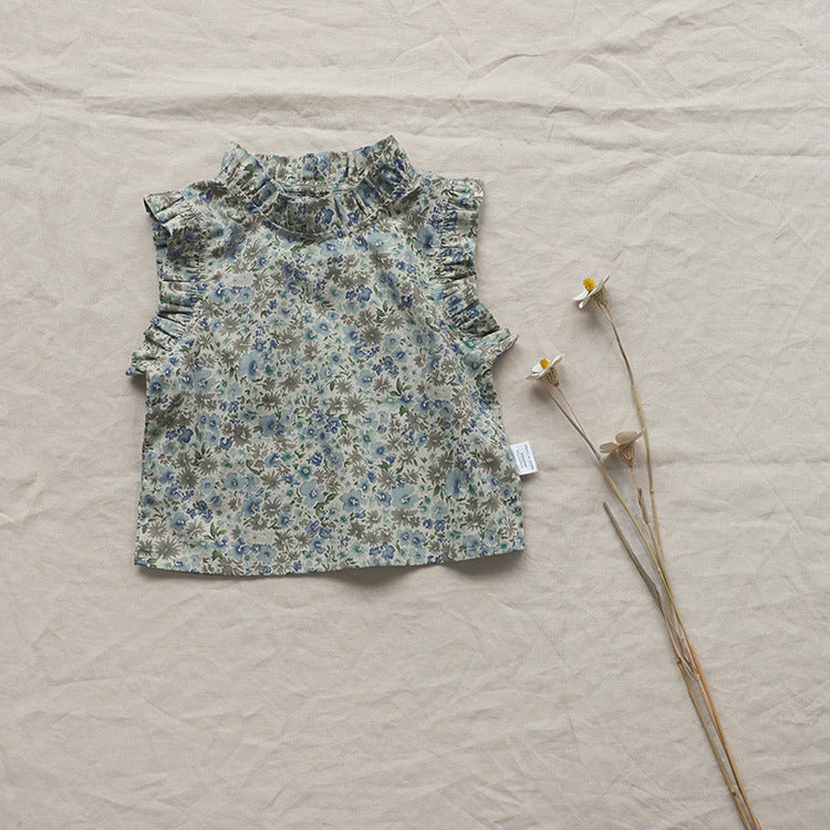 タンクトップ・キャミソール・ノースリーブトップス Blue / 73cm Floral Sleeveless Baby Blouse 花柄 ノースリーブ ブラウス【mh0012122】