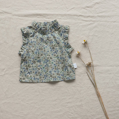 タンクトップ・キャミソール・ノースリーブトップス Blue / 73cm Floral Sleeveless Baby Blouse 花柄 ノースリーブ ブラウス【mh0012122】