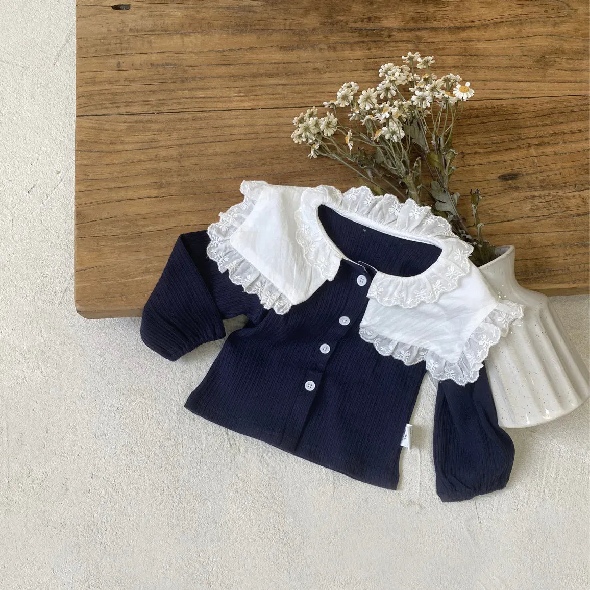 長袖シャツ・ブラウス Blue / 9M  73CM ベビートップス レースビッグ襟長袖ブラウス【mh0008581】