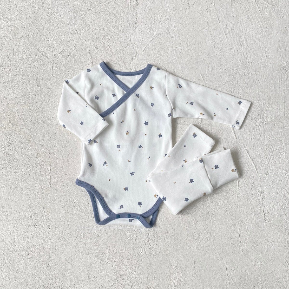 ロンパースセットアップ Blue floral set / 66cm ベビーセットアップ 2点セット 長袖ボディスーツ+ロングパンツ 長袖パジャマセット【mh0009027】