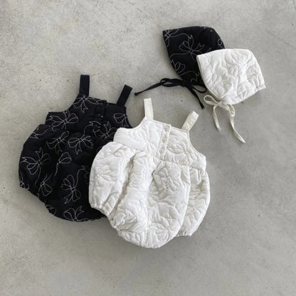 ノースリーブロンパース Bow Padded Quilting Straps Jumpsuit リボン キルティング サロペット ロンパース【mh0011939】