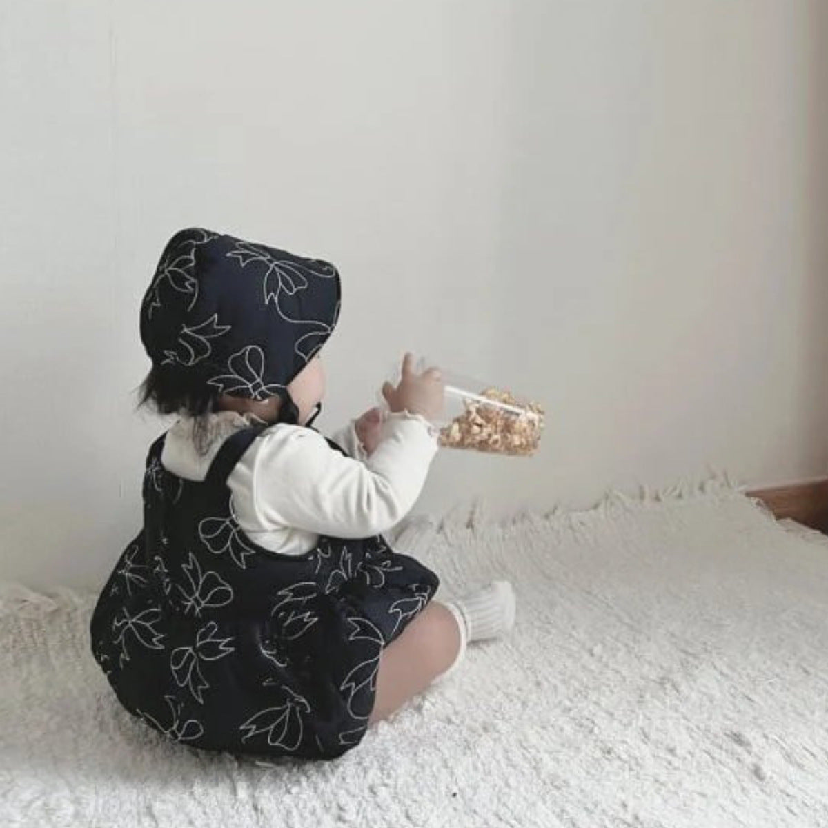 ノースリーブロンパース Bow Padded Quilting Straps Jumpsuit リボン キルティング サロペット ロンパース【mh0011939】