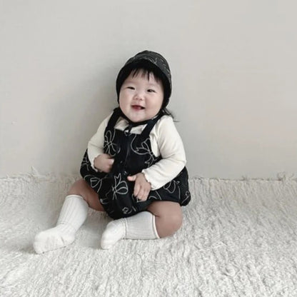 ノースリーブロンパース Bow Padded Quilting Straps Jumpsuit リボン キルティング サロペット ロンパース【mh0011939】