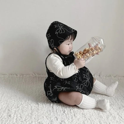 ノースリーブロンパース Bow Padded Quilting Straps Jumpsuit リボン キルティング サロペット ロンパース【mh0011939】