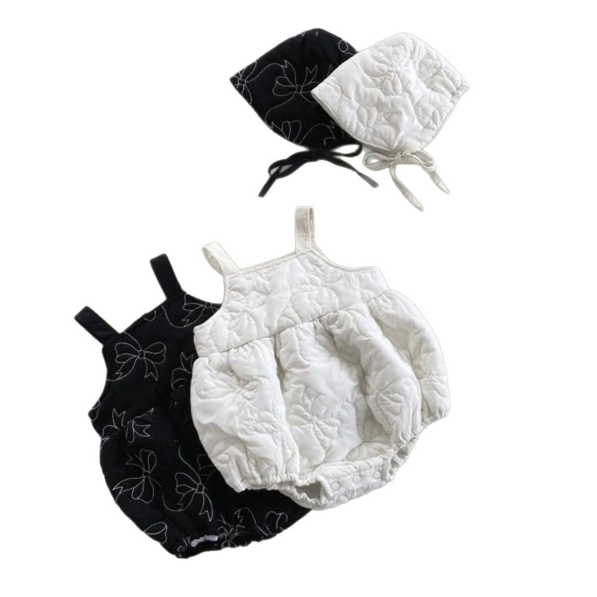 ノースリーブロンパース Bow Padded Quilting Straps Jumpsuit リボン キルティング サロペット ロンパース【mh0011939】