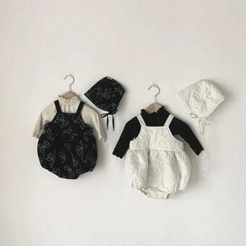 ノースリーブロンパース Bow Padded Quilting Straps Jumpsuit リボン キルティング サロペット ロンパース【mh0011939】