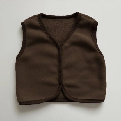 ベスト Brown / 6M  66CM ベビーベスト フリースバイピング前あきシンプルベスト【mh0008156】