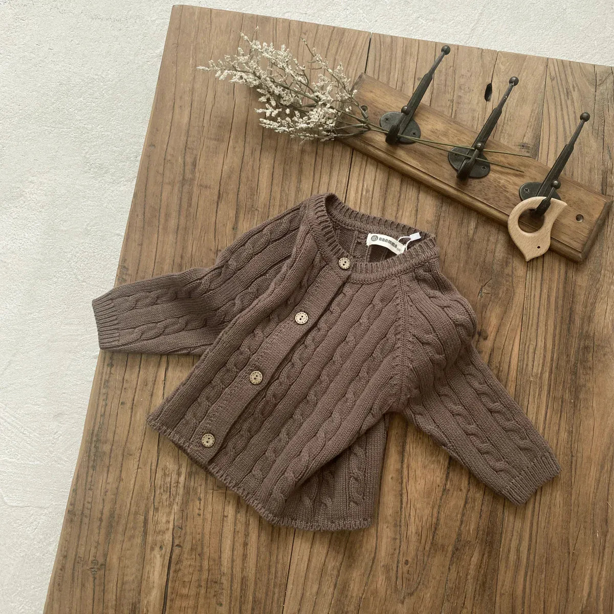 カーディガン・パーカー Brown / 6M  66CM ベビーカーディガン アランニットケーブル編みカーディガンジャケット【mh0008739】