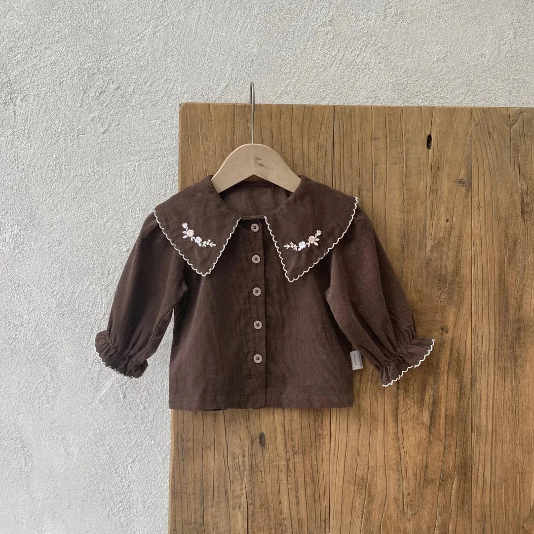長袖シャツ・ブラウス Brown / 9M  73CM ベビートップス フラワー刺繍長袖ブラウス【mh0008532】