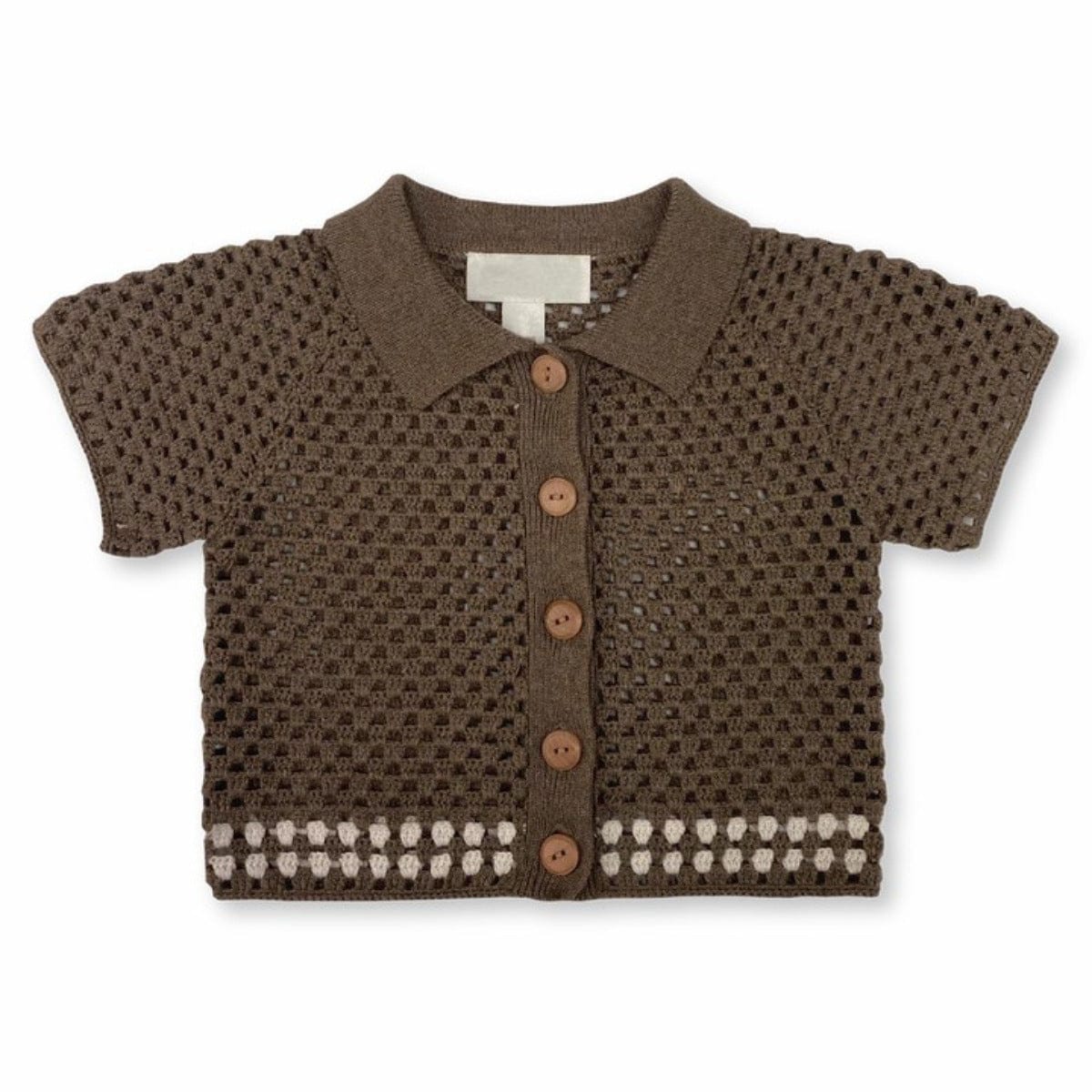 半袖セットアップ Brown cardigan / 66cm ざっくりレースニット半袖シャツ+ショートパンツ【mh0010004】