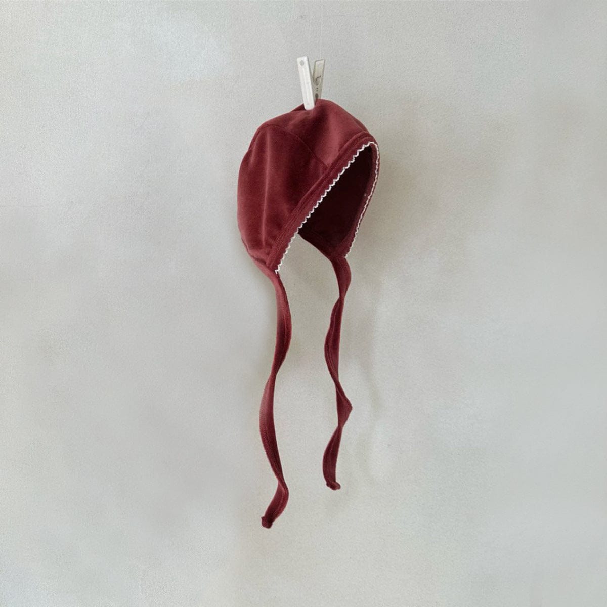 長袖ロンパース Burgundy hat / One Size 長袖パフスリーブジャンプスーツ ボンネット帽子セット【mh0009662】