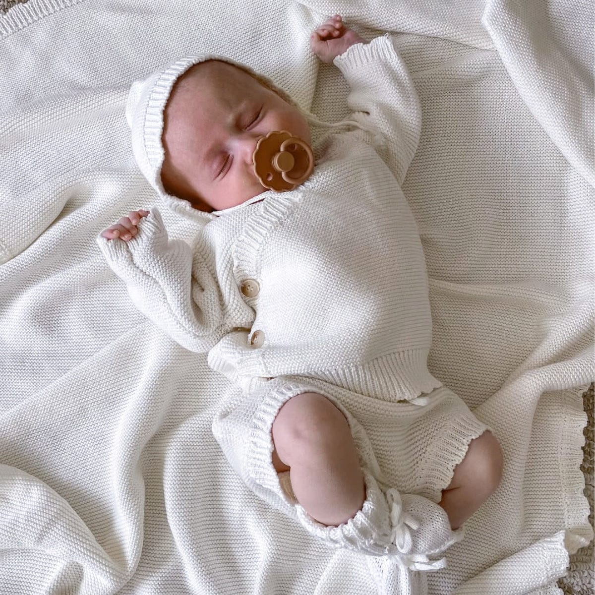 長袖セットアップ Cardigan + shorts + hat three-piece set / 66cm ニットトップス+かぼちゃパンツ+ボンネットセットアップ 3点セット【mh0011135】