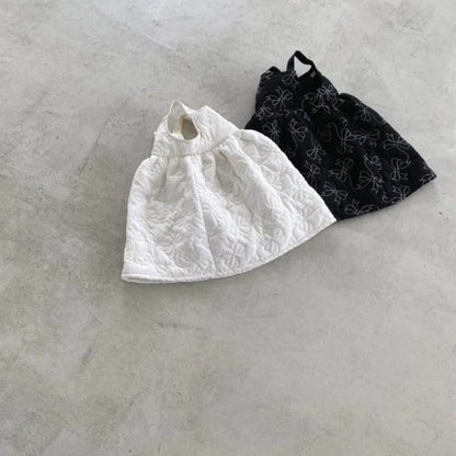 ノースリーブワンピース Checkered Bow Padded Bib Skirt チェック柄 リボン 中綿 ジャンパースカート【mh0011938】