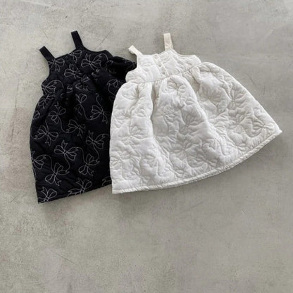 ノースリーブワンピース Checkered Bow Padded Bib Skirt チェック柄 リボン 中綿 ジャンパースカート【mh0011938】