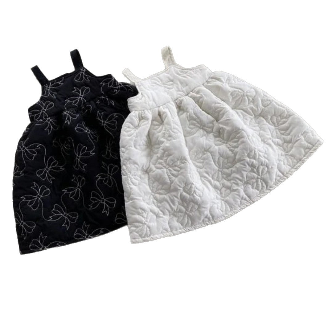 ノースリーブワンピース Checkered Bow Padded Bib Skirt チェック柄 リボン 中綿 ジャンパースカート【mh0011938】