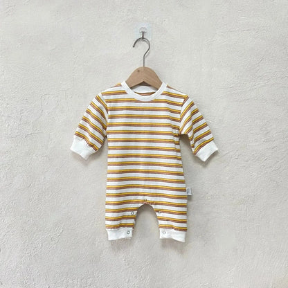 長袖ロンパース Coffee / 66cm 0-6m ベビーロンパース レトロボーダー長袖ジャンプスーツ 2カラー【mh0007408】