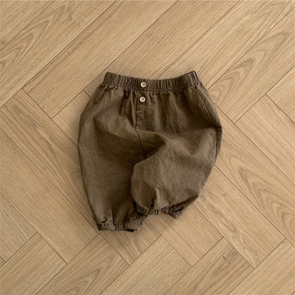ロングパンツ・スウェットパンツ Coffee / 73cm ベビーパンツ コットンリネンシンプルルーズクロップドパンツ【mh0009030】