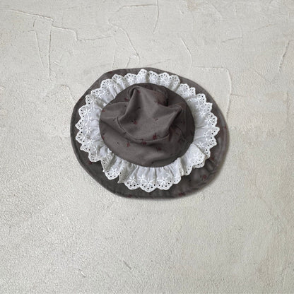 長袖ロンパース coffee hat / One Size ベビーロンパース帽子セット レースフリル長袖ボディスーツ+バケットハット【mh0008522】