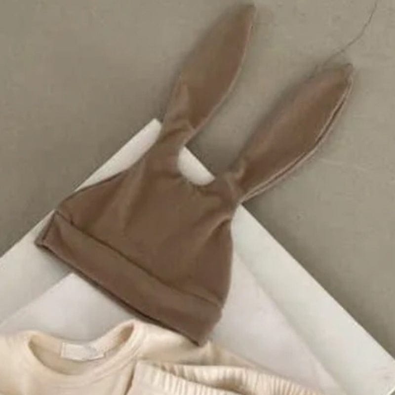 長袖セットアップ Coffee rabbit ear hat / One Size うさ耳帽子ワッペン長袖トップス＋パンツセットアップ 3点セット【mh0011124】