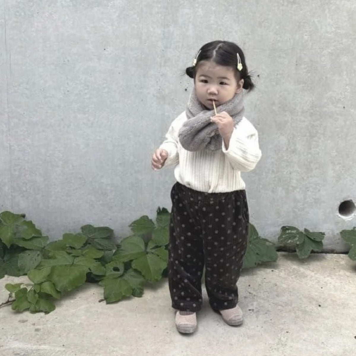 ロングパンツ・スウェットパンツ Corduroy Fleece Polka Dot Slacks ドット柄 裏ボア コーデュロイ パンツ【mh0011940】