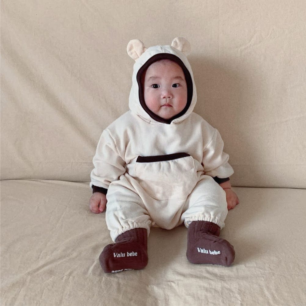 長袖ロンパース Cream / 66cm ポケット付きくま耳フーディ長袖ロンパース【mh0011141】