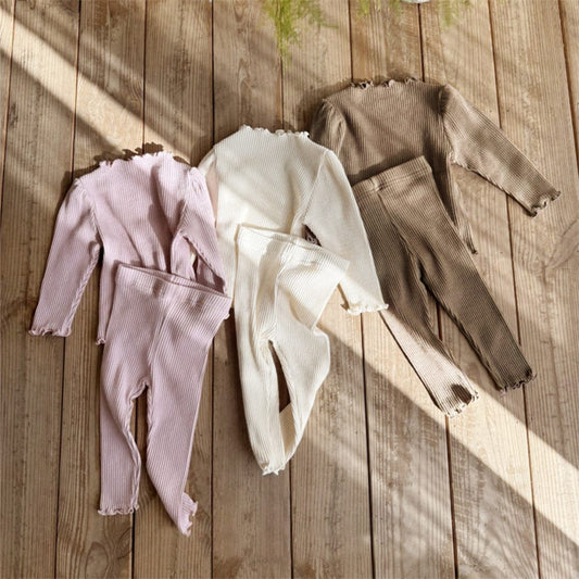 長袖セットアップ Cream / 73cm リブメロウフリル長袖Tシャツ+レギンスパンツ【mh0010612】